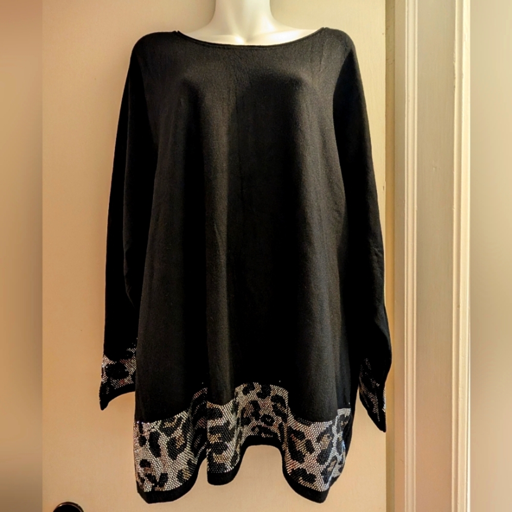 Frank Lyman Elegant Black Leopard Trim Women's Top. Xxl. Pre loved.